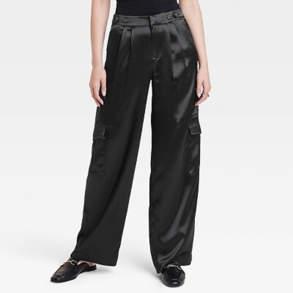 NWT A New Day Cargo Pants Women's 17 Black High Rise Pleated